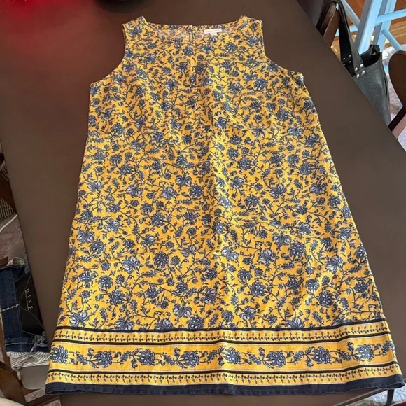 J. Jill Yellow and Blue linen Floral Women's A line dress - Picture 2 of 4